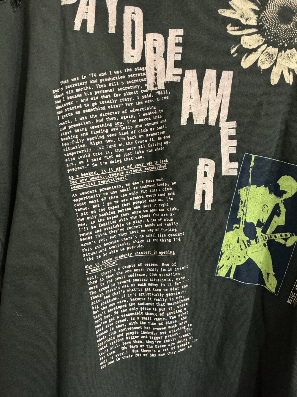 Daydreamer Olive Green Graphic Distressed Sweatshirt with Beige Sunflower - Picture 2 of 5